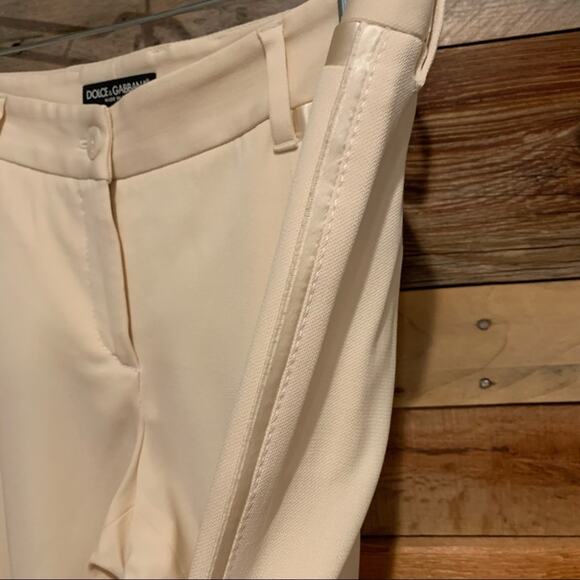 Dolce & Gabanna Cream Satin Trim Tux Stripe Wide Leg Trousers Wool/Silk Size 46 - Picture 5 of 14